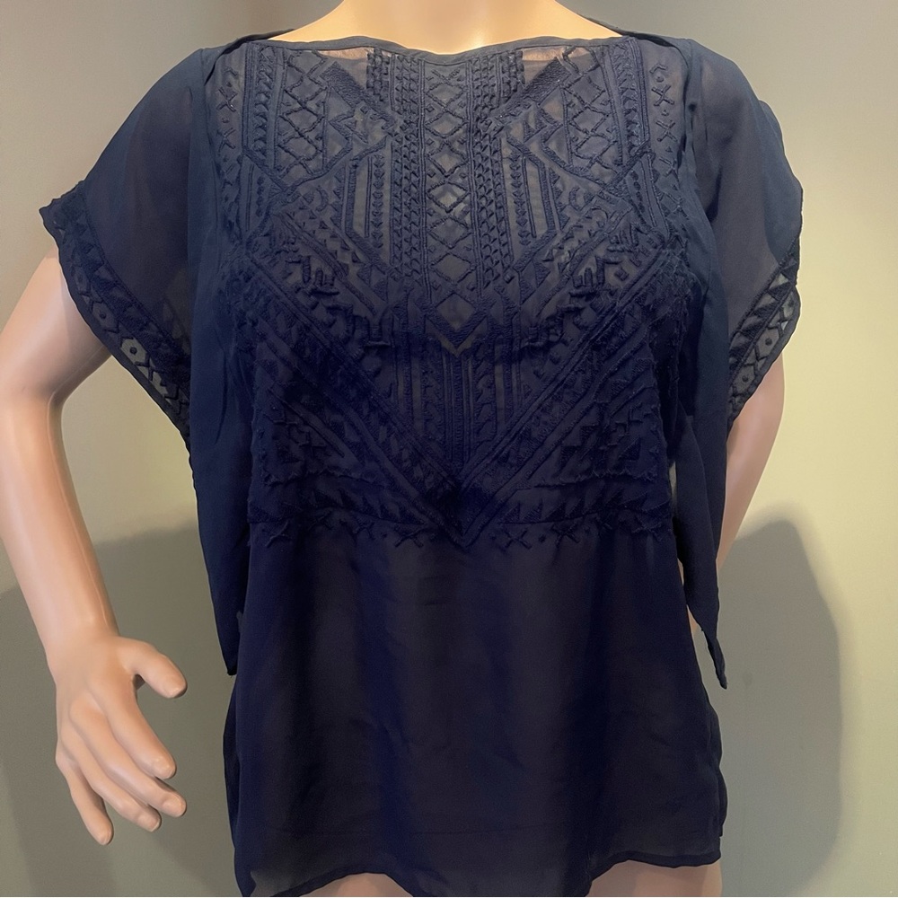 Navy Blue Embroidered Banana Republic Sheer Top - Picture 5 of 8
